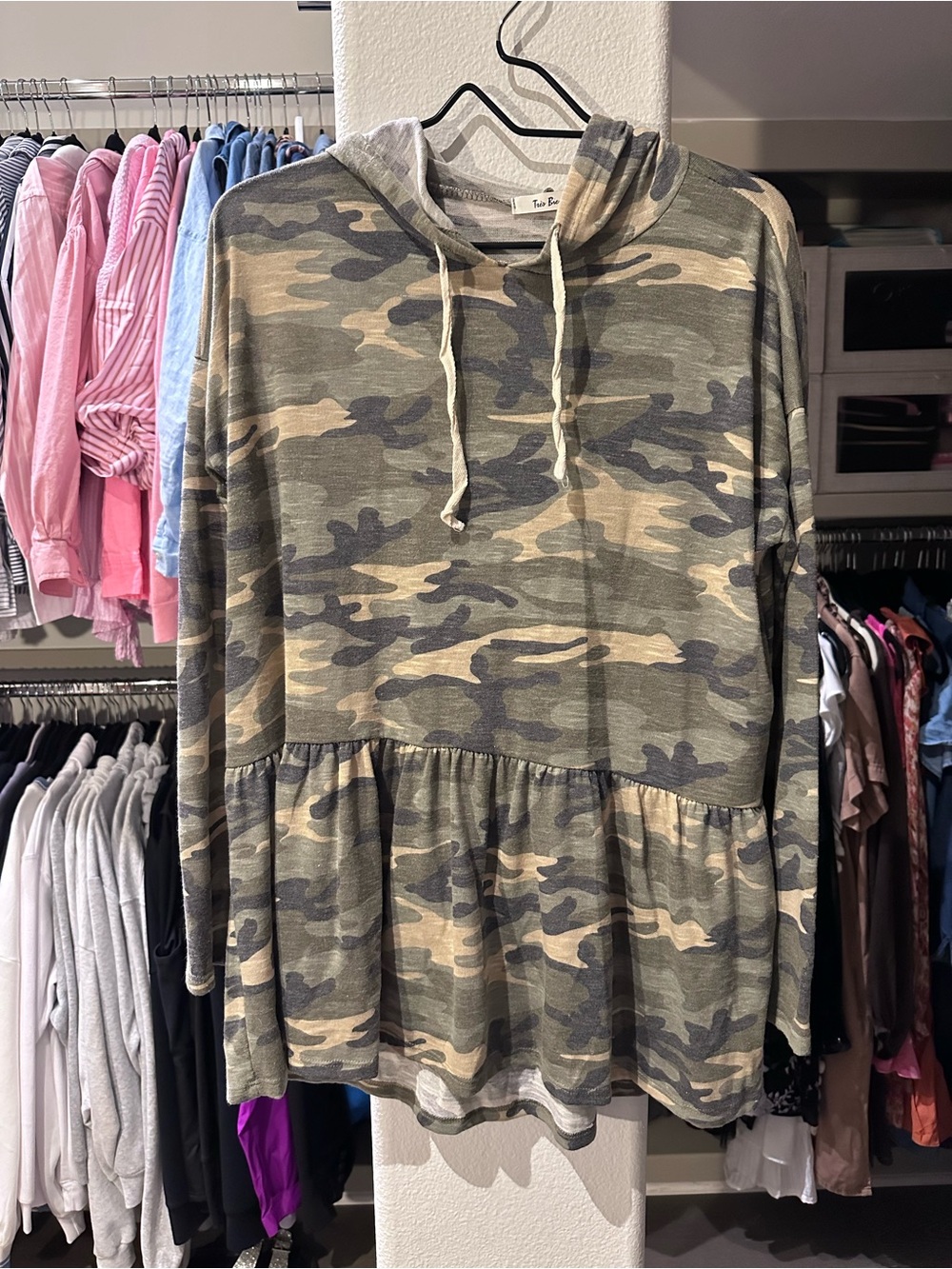 Lightweight Peplum Camo Hoodie